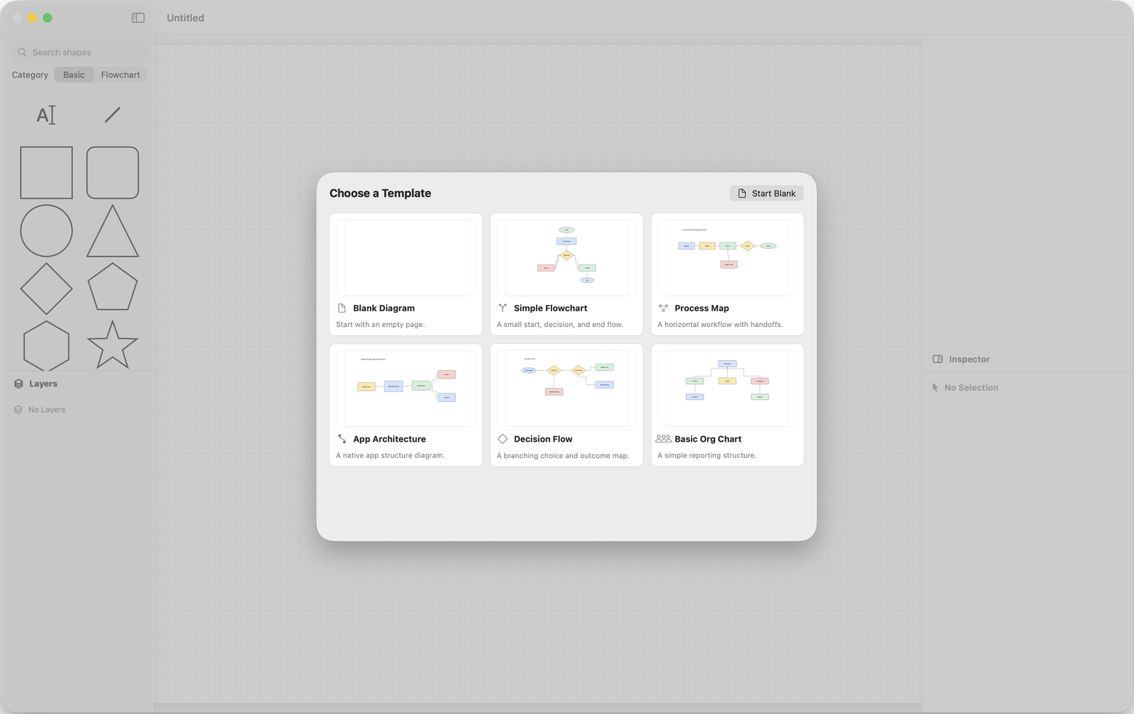 @Design Studio on the Mac: choose a blank canvas or a starter template